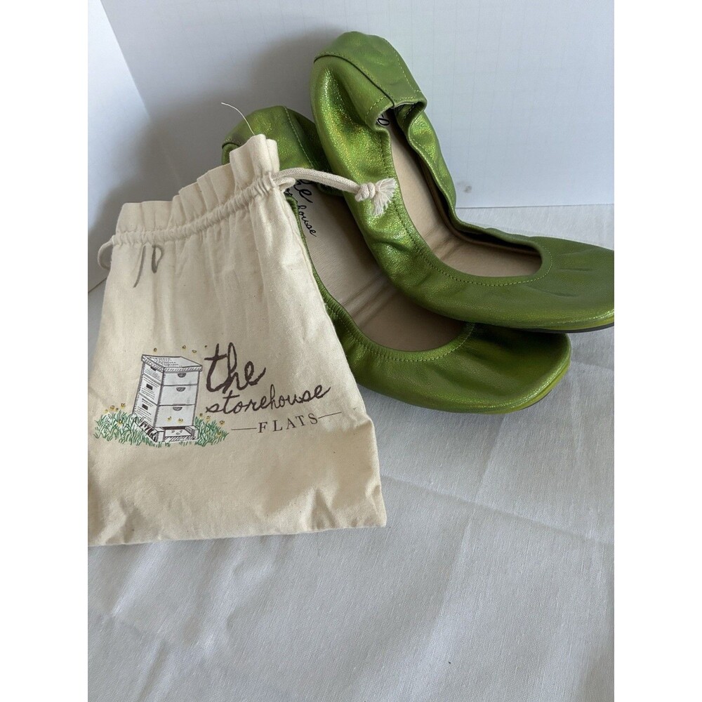 The Storehouse Flats Lime Green Leather Foldable Ballet Flats Size 10 with Bag